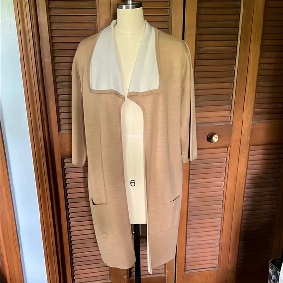 Chico's Sweaters Chicos Beige Cardigan With White Trim Size